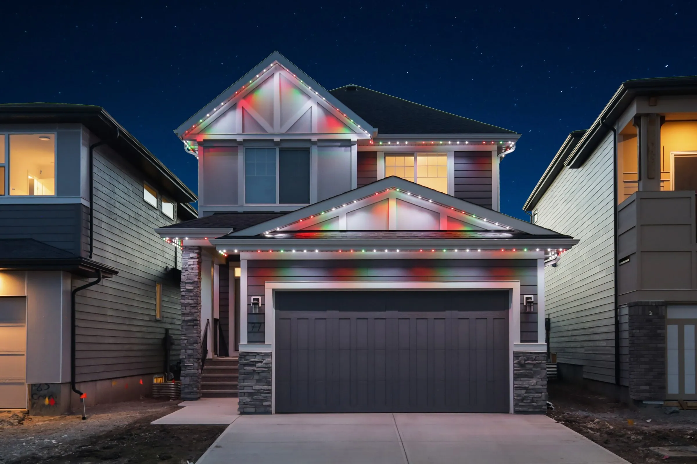 The same home with a multicolour Christmas pattern