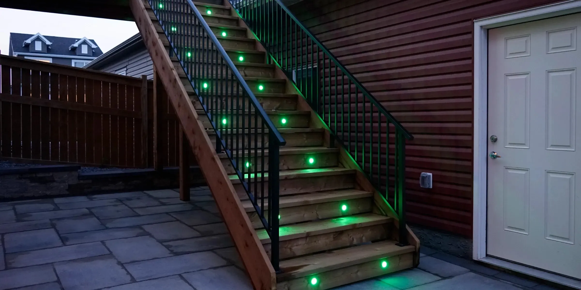 Wood stairs with multicolour deck lights