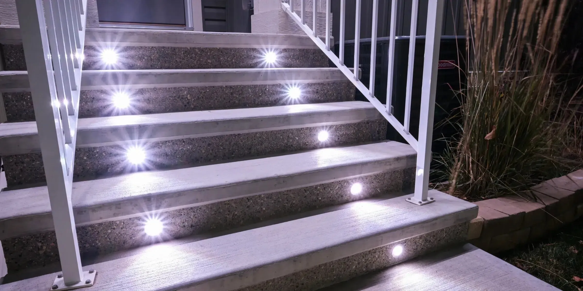 Stairs with cool white deck lights