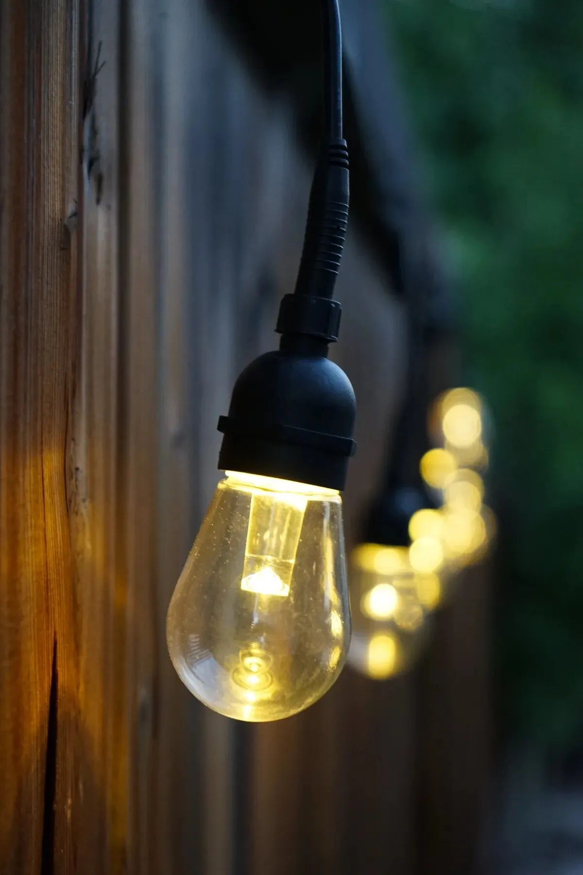 Close-up of a warm white patio bulb
